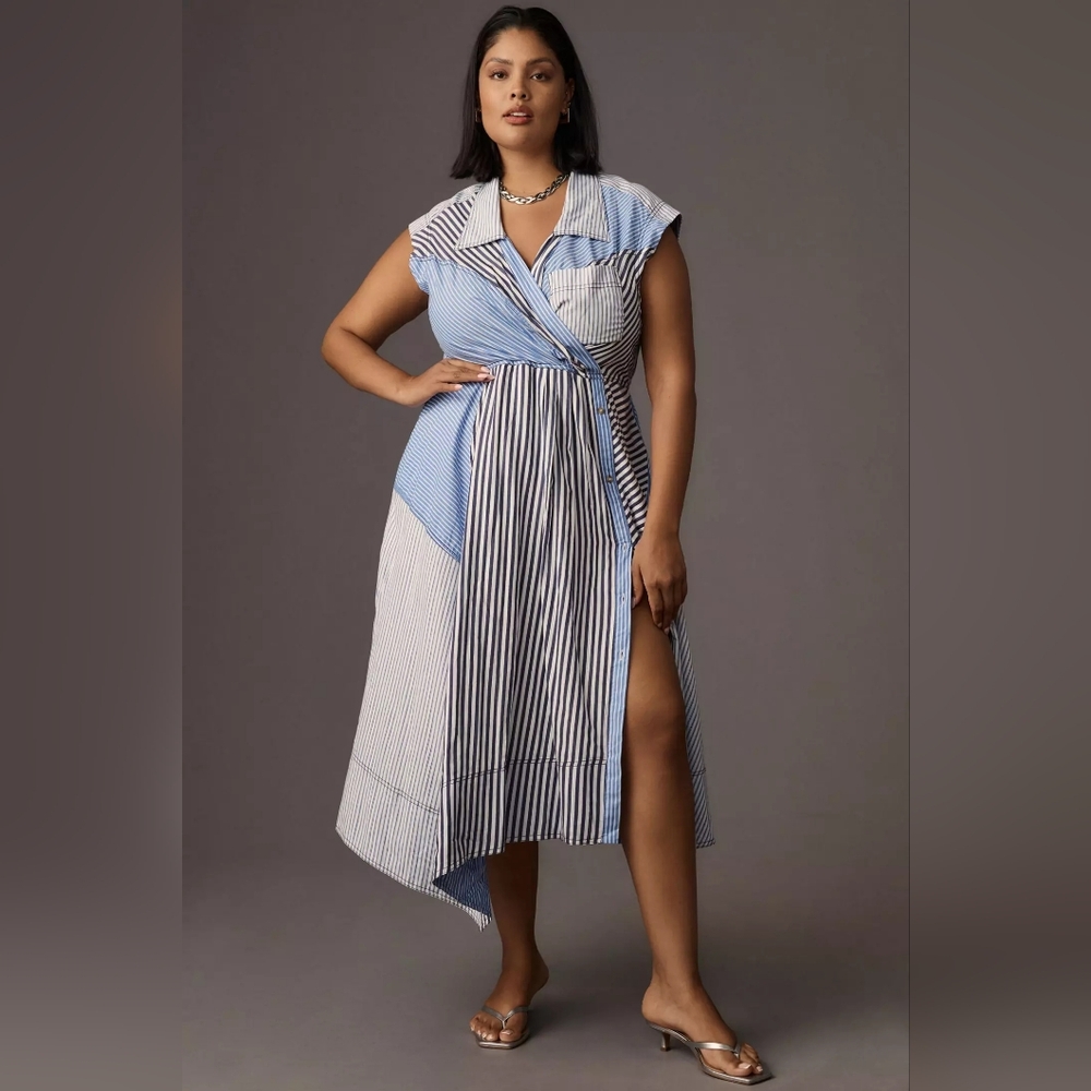 Pilcro Blue and White Striped Midi Dress